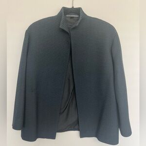 Eileen Fisher zip up waffle black jacket cotton size 14